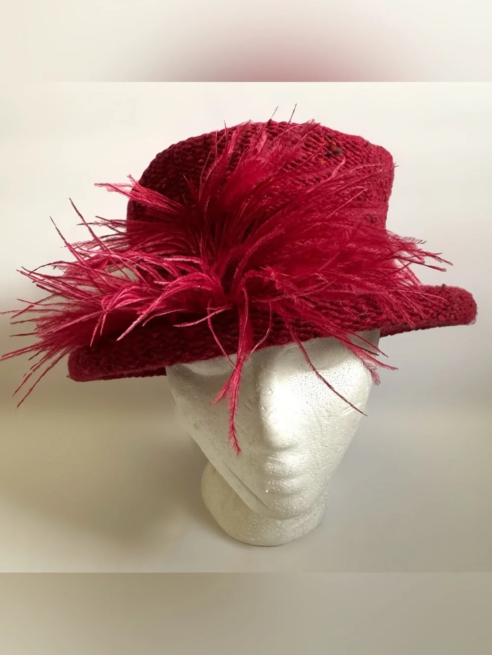 Mad4Hats Patsy Flood O'Connor Red Wool Feather Hat Derby Millinery Ireland Boho